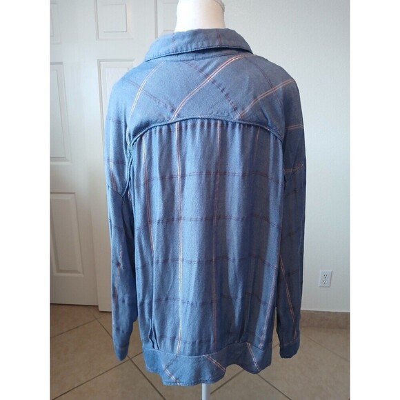 Women’s Democracy blue plaid button down tie front blouse‎ size 2X - Picture 3 of 14
